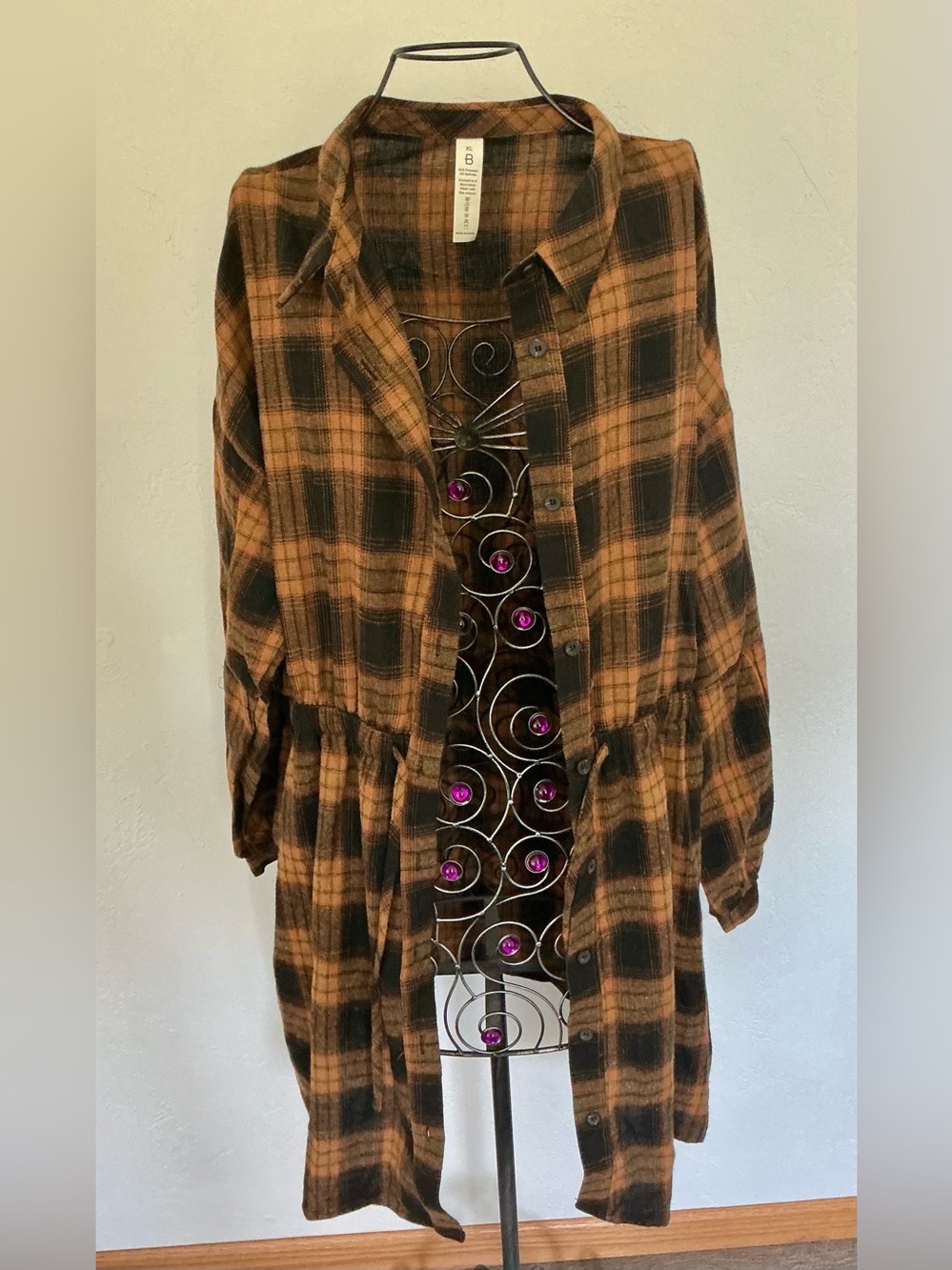 B Plaid Flannel Button-Front Shirt Duster or Dress